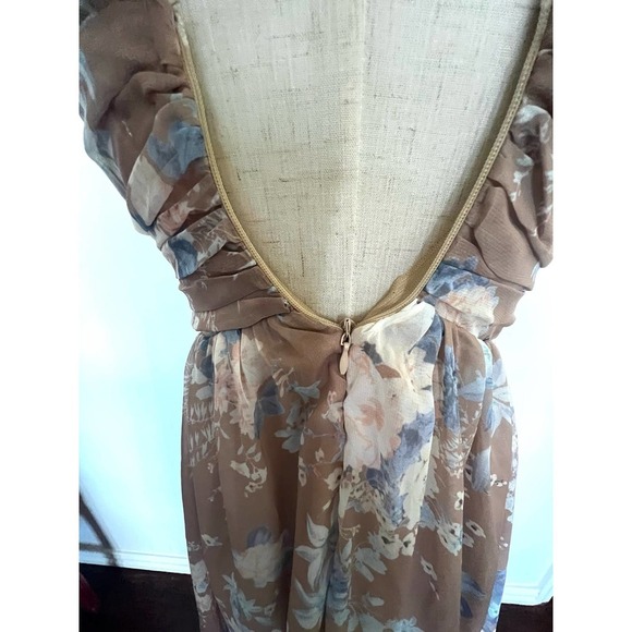 PURPOSE + PASSION Boutique Beige Floral Bandeau Halter Ruffled Maxi Dress Sz S - Picture 10 of 15